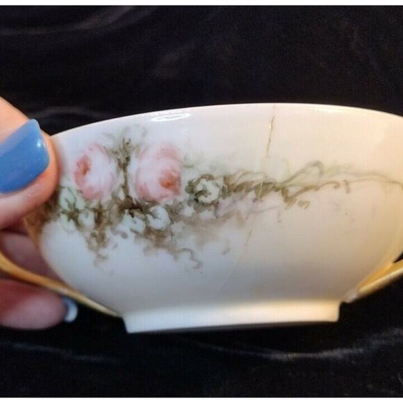 Favorite Bavaria Hand-Painted 4.5" Two-Handle Tea Cup, Pink Flowers Gold Accents - Picture 3 of 16